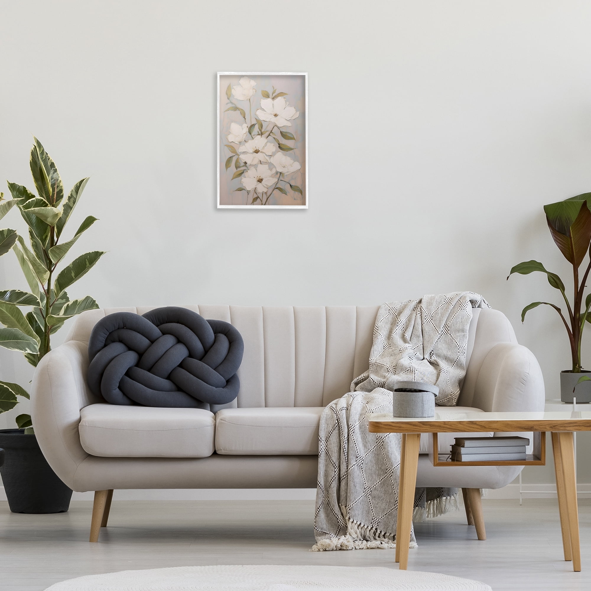 Stupell Industries Pearly White Flowers Botanical & Floral Painting White Framed Art Print Wall Art, 16 x 24