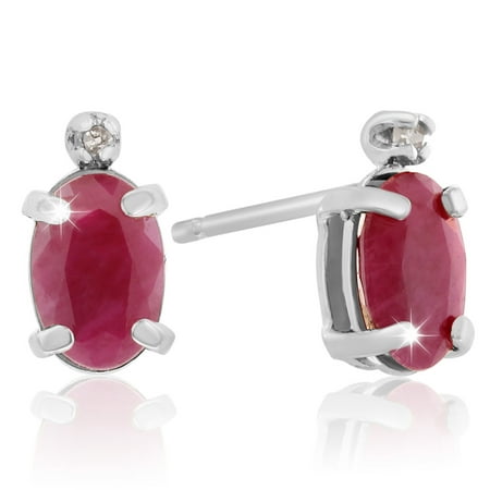 1ct Oval Ruby and Diamond Earrings in 14k White Gold
