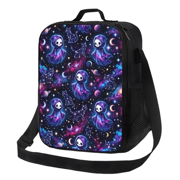 Gothic Skull Insulated Lunch Bag Reusable Lunch Box With Adjustable Shoulder Strap Cooler Tote Bag For Men Women