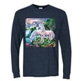 thumbnail image 2 of Unicorn Fanstasy Island Castle Animal Lover Male Long Sleeve Shirt, Vintage Heather Navy, Large, 2 of 3