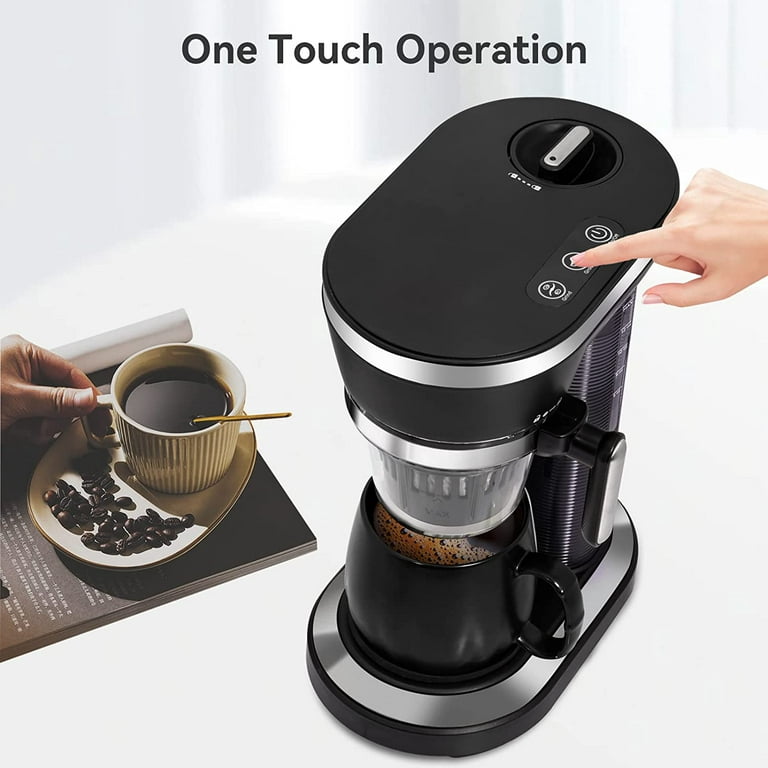 Bean to Cup Grind and Brew Coffee Maker, 2-in-1 One Cup Coffee Machine Pods Compact & Ground Coffee (Black Mug)