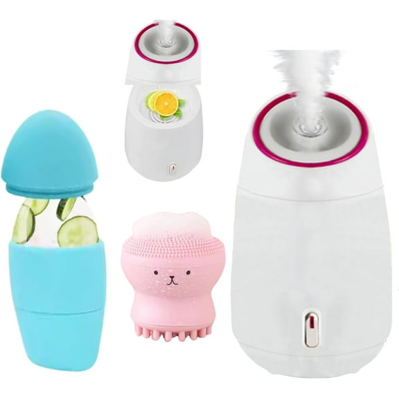 Facial Steamer and Ice Roller – 3-in-1 Nano Ionic Spa Kit for Deep Hydration and Pore Cleansing – Home Facial Care Set,auto Shut Off