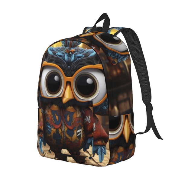 Disketp Quirky Owl With Glasses Mochila de Lona Estampada, Mochila Escolar de Viaje Ligera para Estudiantes y Portátil-Small