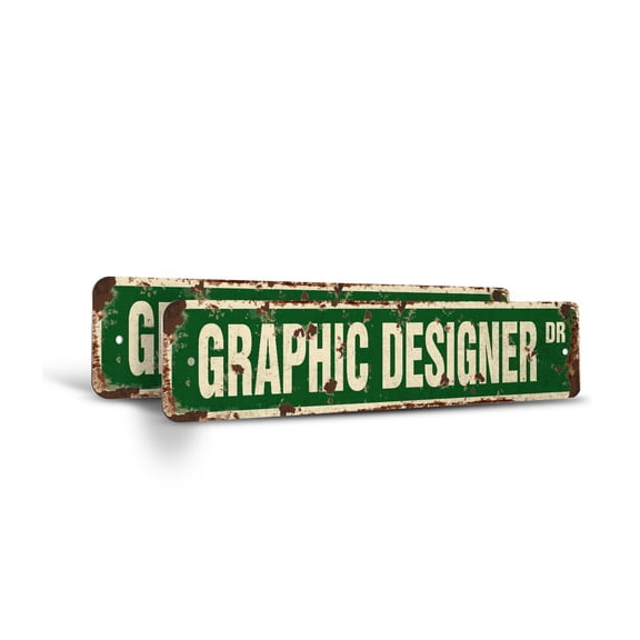 GRAPHIC DESIGNER Vintage Style Rustic Street Sign – (2 Pack) Web Design Artist Logo Commercial Retro Decorative Wall Sign for Home, Bar, Garage, or Outdoor Use | 6" X 24" Plastic Road
