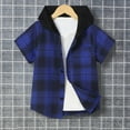thumbnail image 2 of Toddler Boys Blue Hooded Plaid Long-sleeve Button-up Shirt With Pockets 2-7T, 2 of 6