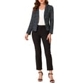 thumbnail image 3 of INSPIRE CHIC Women's Fitted Blazer Notch Lapel Printed Open Front Work Suit Jacket M Dark Blue-Grid, 3 of 8