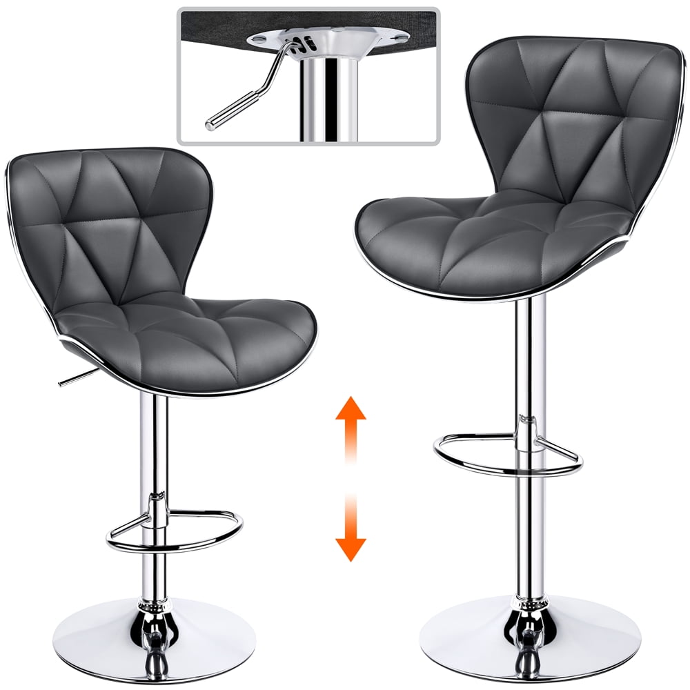 Alden Design Adjustable Mid-back Faux Leather Counter-Height Bar Stool for Kitchen Counter, Set of 2, Gray