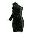 thumbnail image 6 of jsaierl Sequin Dress for Women One Shoulder Long Sleeve Bodycon Mini Dress Sexy Side Split Prom Evening Party Faux Fur Cocktail Dress Club Date Night Sparkly Dress, 6 of 9