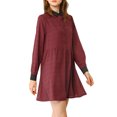 thumbnail image 5 of MODA NOVA Junior's Plaid Long Sleeve Point Collar a-Line Shirt Dress, 5 of 7