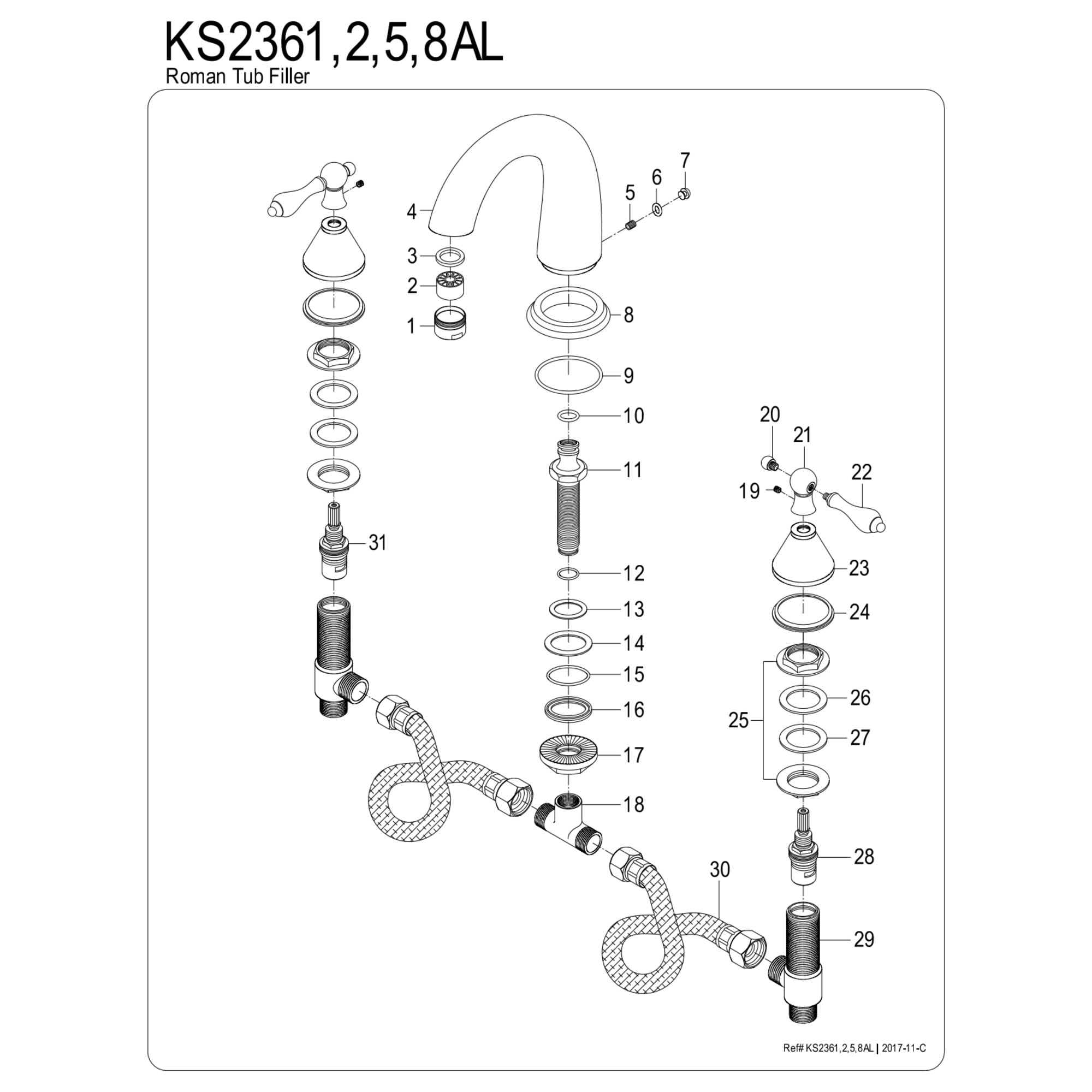 Kingston Brass KS2365AL Naples Two-Handle Deck Mount Roman Tub Faucet, Oil Rubbed Bronze