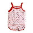 thumbnail image 1 of Ulanda Ensembles Courts pour Filles Enfants Coton Graphique Sans Manches Col Ras du Cou Camisole + Shorts Ensembles 2 Pcs Tenues d'Été (Rouge, 3-4 Ans), 1 of 5