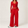thumbnail image 2 of choiix Womens 3 Piece Athleisure Set with V Neck Wrap Top and Wide Leg Pants Versatile Lounge Tracksuit Matching Sweat Suit S, 2 of 4