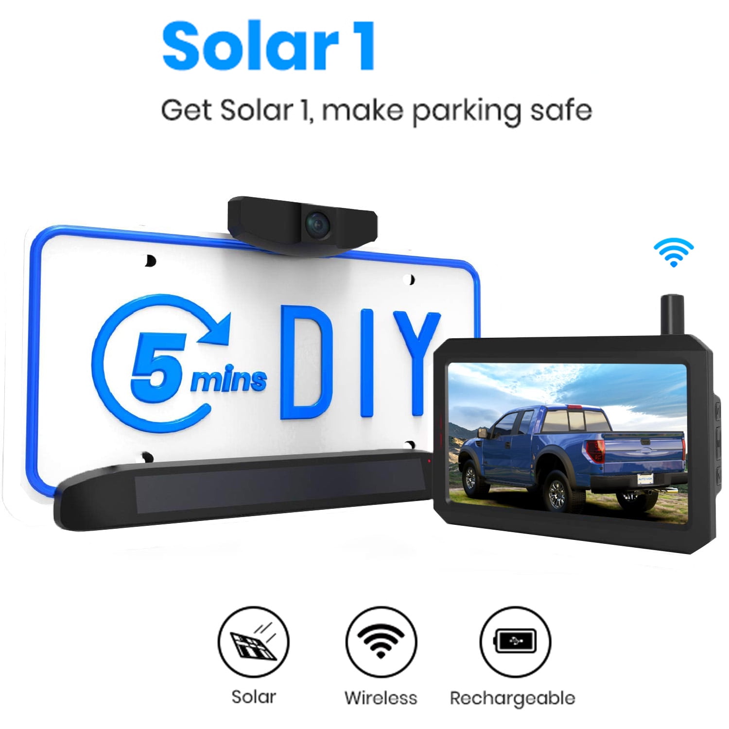 Auto Vox Solar Wireless Backup Camera System , 5inch HD Monitor with