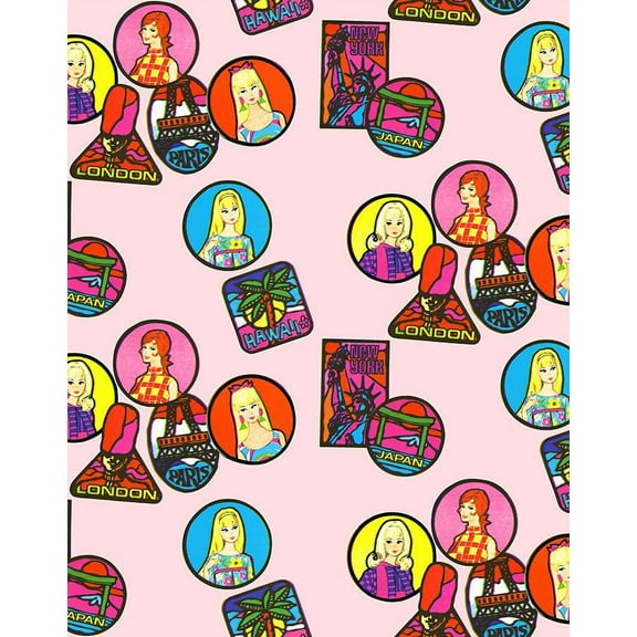 Barbie Travel Patches Removable Vinyl Wallpaper, Pink