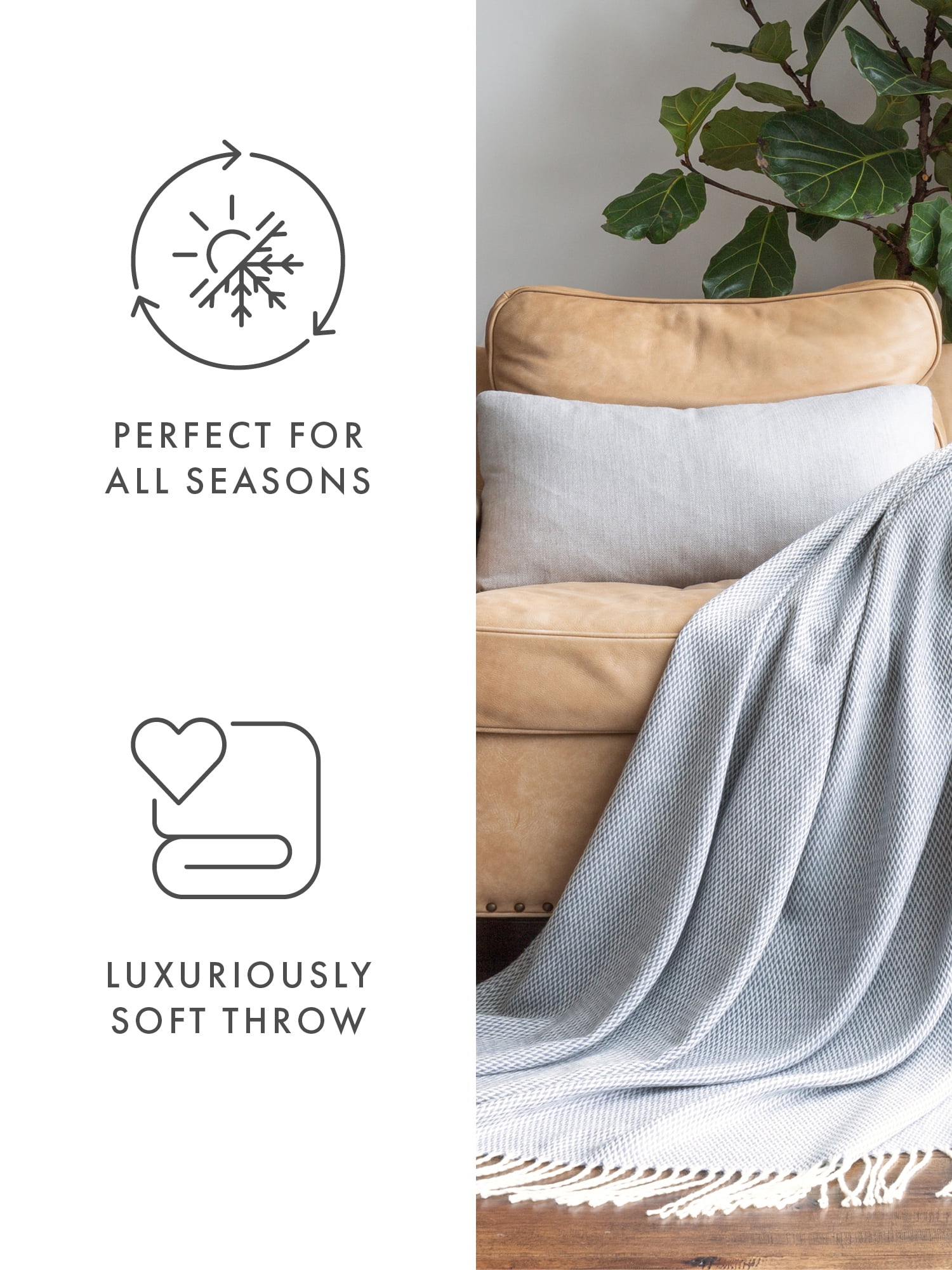 Comfort Canopy - Ultra Soft Duskblue Herringbone Throw Blanket with Fringed Edges - Made from 100% Acrylic for Ultimate Softness