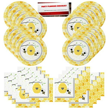 Baby Shower Supplies Bumble Bee Baby Shower Honey Bees Birthday Party Supplies Bundle Pack for 16 Guests (Plus Party Planning Checklist by Mikes Super Store) ()