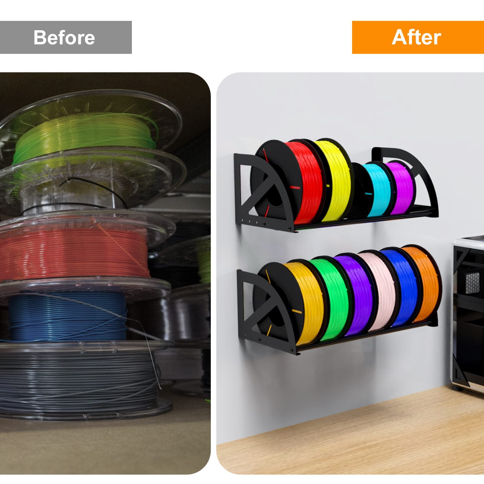 3D Printer Filament Storage Rack, Pack of 2 Wall Mounted Metal Filament Spool Holder for 12 Rolls, Wall Shelf for 3D Filament Storage for Home,Office,Workshop