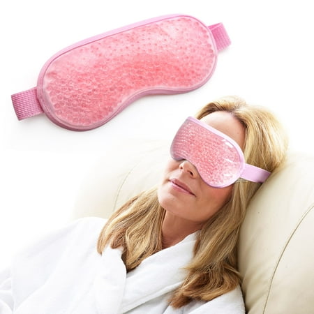 Gel Eye Mask, Hot Cold Therapy for Puffy Eyes, Dark Circles, Migraines, Headache Pain Relief, Adjustable Strap, Soft Fabric, Reusable, Pink