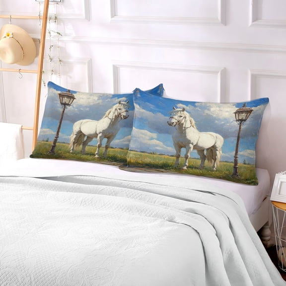 Pillow Case Plush Pillow White Horse Case standard size/King size/Queen size Bed Pillow Pillowcases