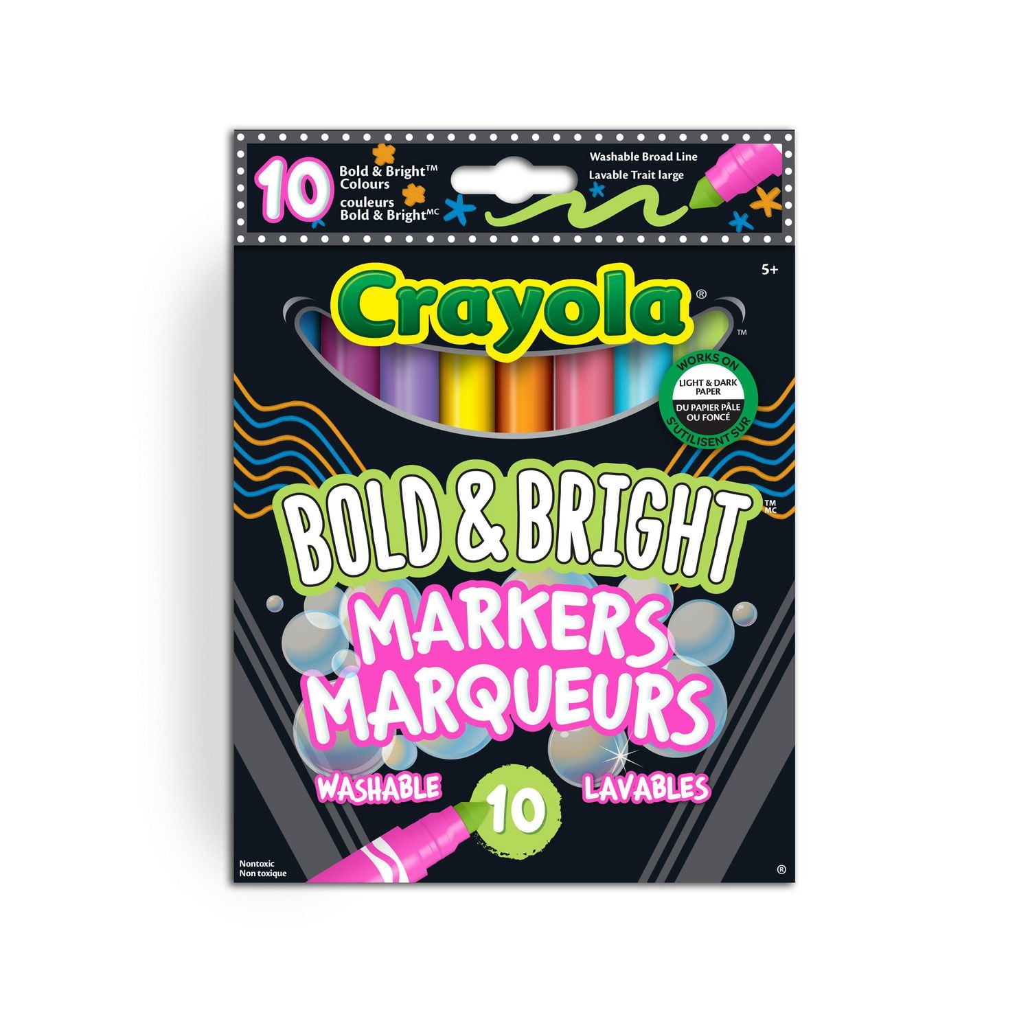 Marqueurs à trait large Bold & Bright Crayola, jeu de 10 Marqueurs lavable Bold