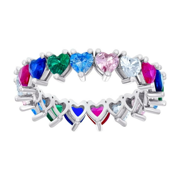 925 Sterling Silver Womens Multi-color Love Heart Cubic Zirconia Heart Eternity Ring 4.2x4.2mm Wide Size 8 Eternity Ring