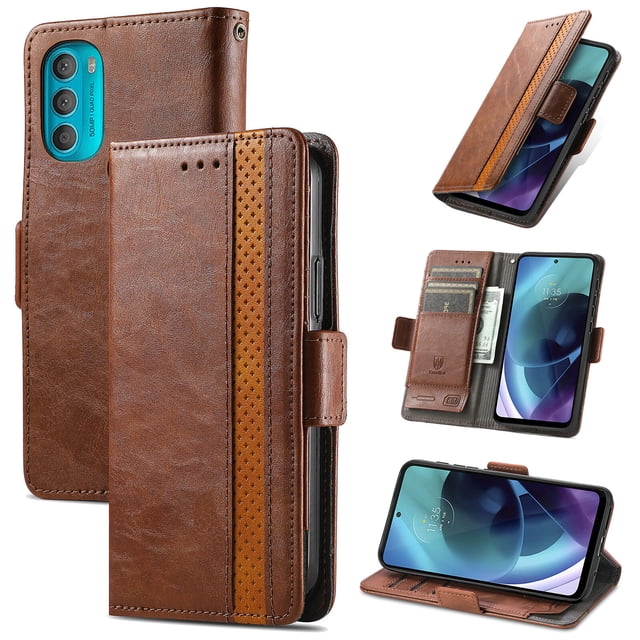 Case for Motorola Moto G71 Cover Leather Wallet Folio Case Book Design Flip Magnetic Closure - Brown