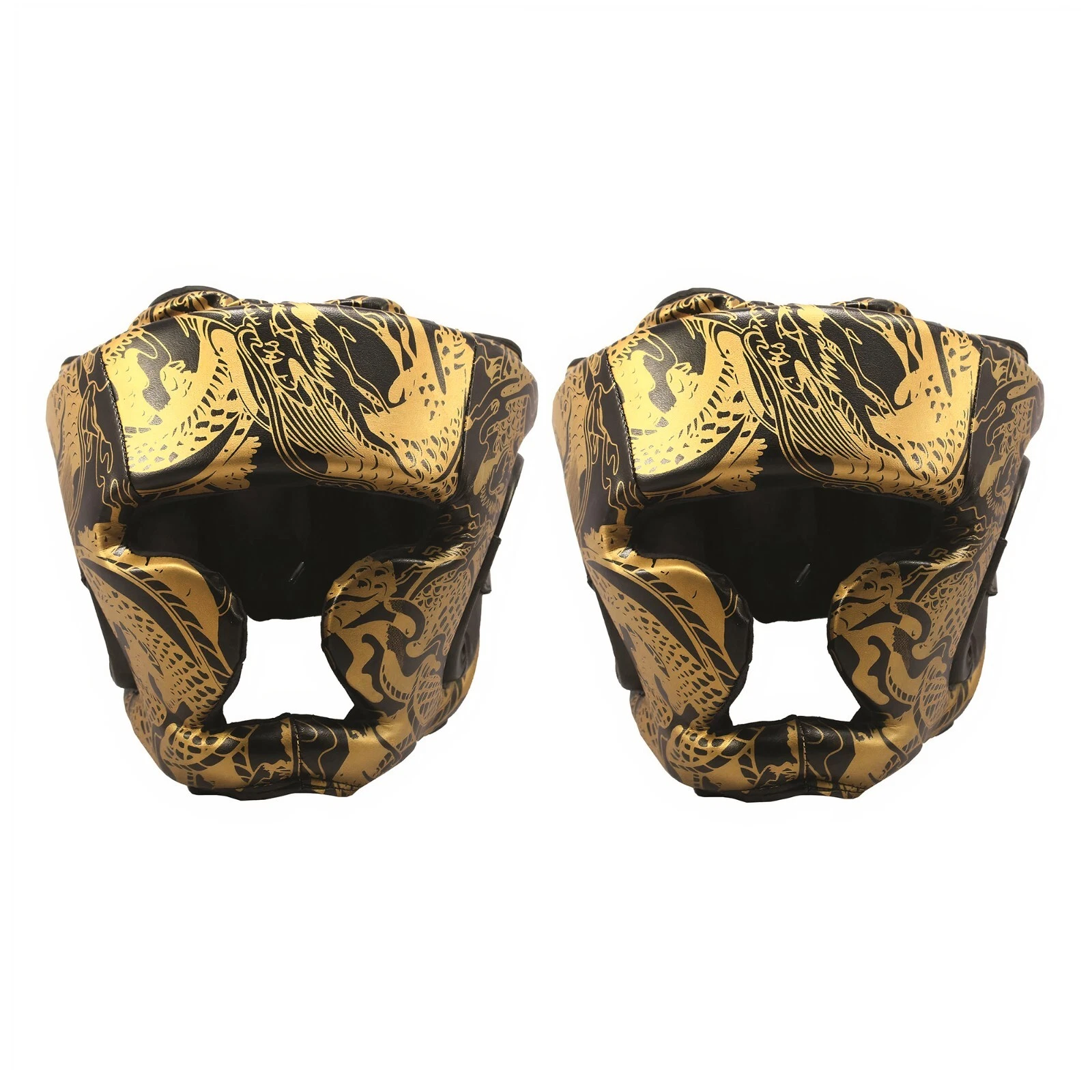 Last Punch 2 Pairs of 14oz Boxing Gloves & Head Guard Training Sparring Kickboxing Practice Gear Black/Gold