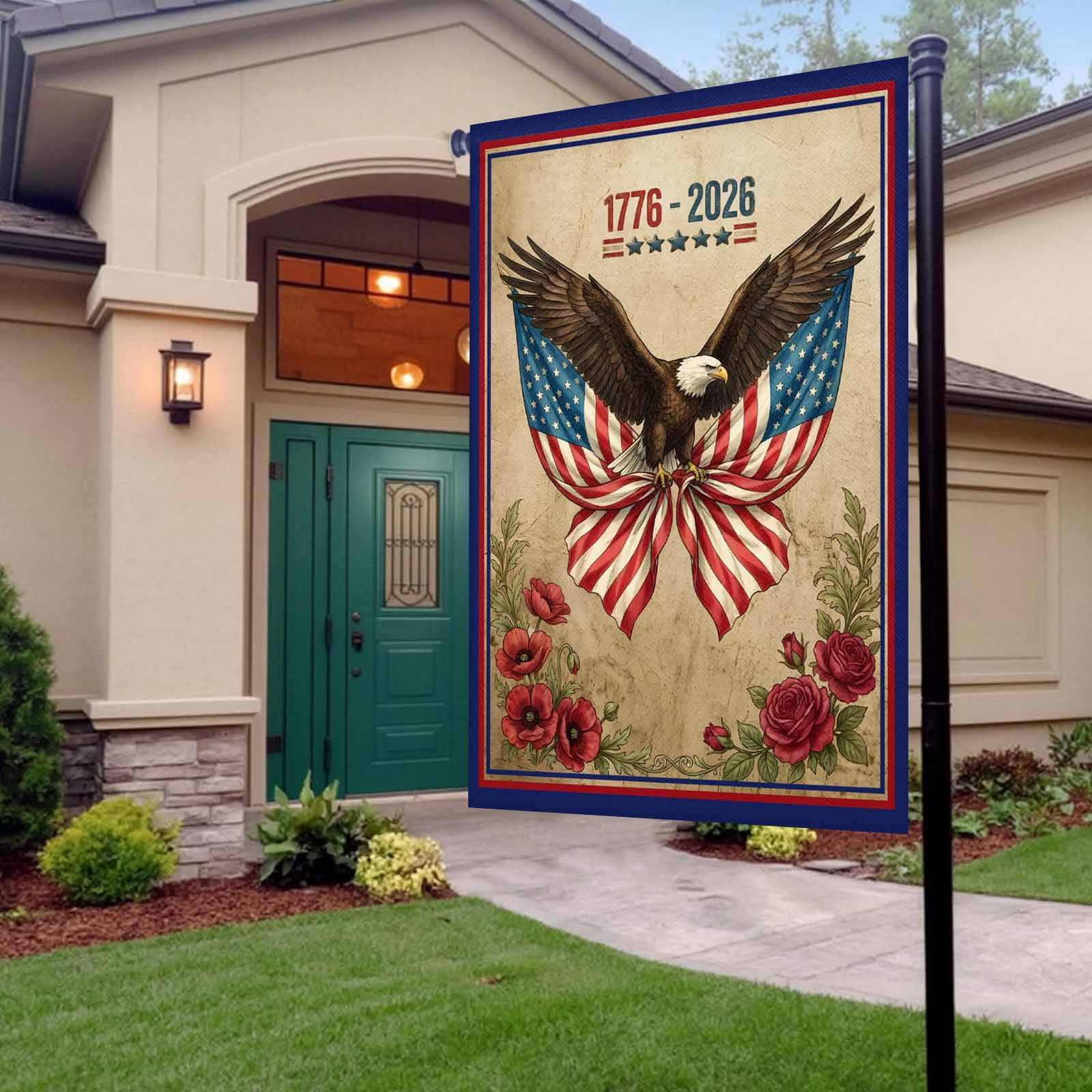 4th of July Garden Flags Majestic Bald Eagle Garden Flag Double Sided Welcome Flag Patriotic USA Flag Roses Independence Day Yard Flags for Outdoor Lawn Porch Memorial Day Holiday Decor 28x40 Inch