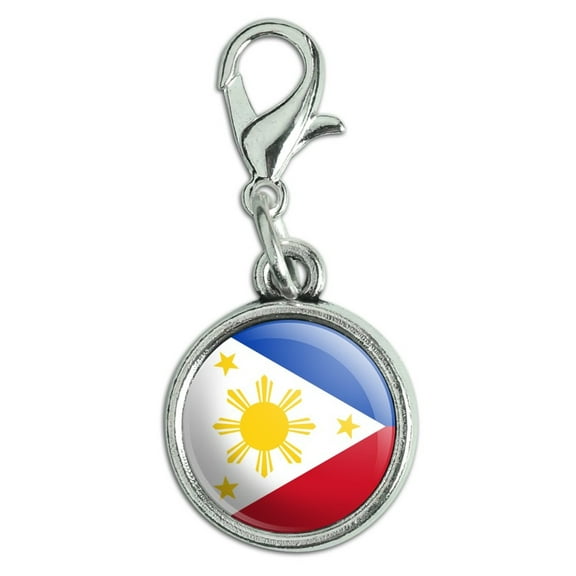 The Philippines National Country Flag Antiqued Bracelet Pendant Zipper Pull Charm with Lobster Clasp