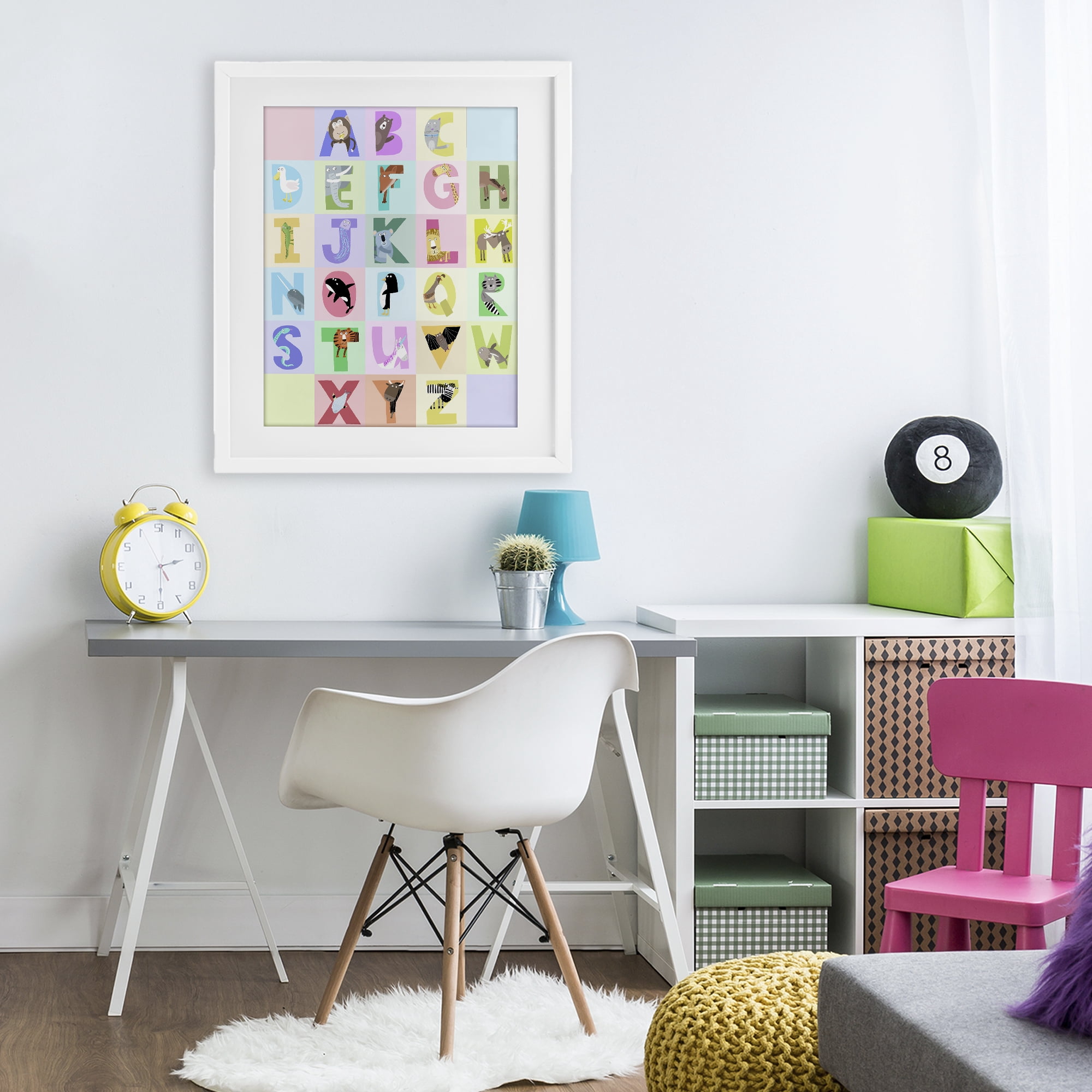 Stupell Industries Animal Alphabet in Pastels White Framed Print Under Glass, design by Carla Daly