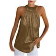 thumbnail image 2 of Pimelu Womens Blouses and Tops Dressy Womens Halter Tank Tops Sleeveless Mock Neck Metallic Shiny Tops Blouse Summer Sequined Shirts Ladies Girls Going Out Tops, 2 of 6