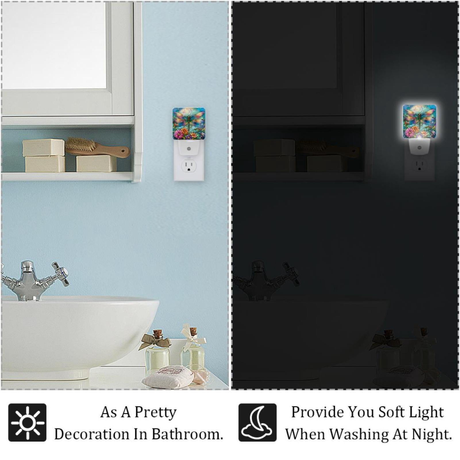 PhooArto Dragonfly and Flower Plug in LED Night Light Auto Sensor Dusk to Dawn Decorative Night for Bedroom, Bathroom, Kitchen, Hallway, Stairs, Baby's Room, Energy Saving
