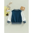 thumbnail image 4 of Bagilaanoe Toddler Baby Boy Girl Baseball Jacket Letter Pattern Contrast Color Long Sleeve Coat with Pockets 12M 18M 24M 3T 4T 5T Kids Fall Casual Outwear, 4 of 9