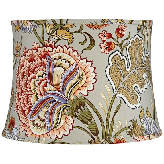 Springcrest Sage Green with Flower Print Medium Drum Lamp Shade 14" Top x 16" Bottom x 11.5" High (Spider) Replacement with Harp and Finial