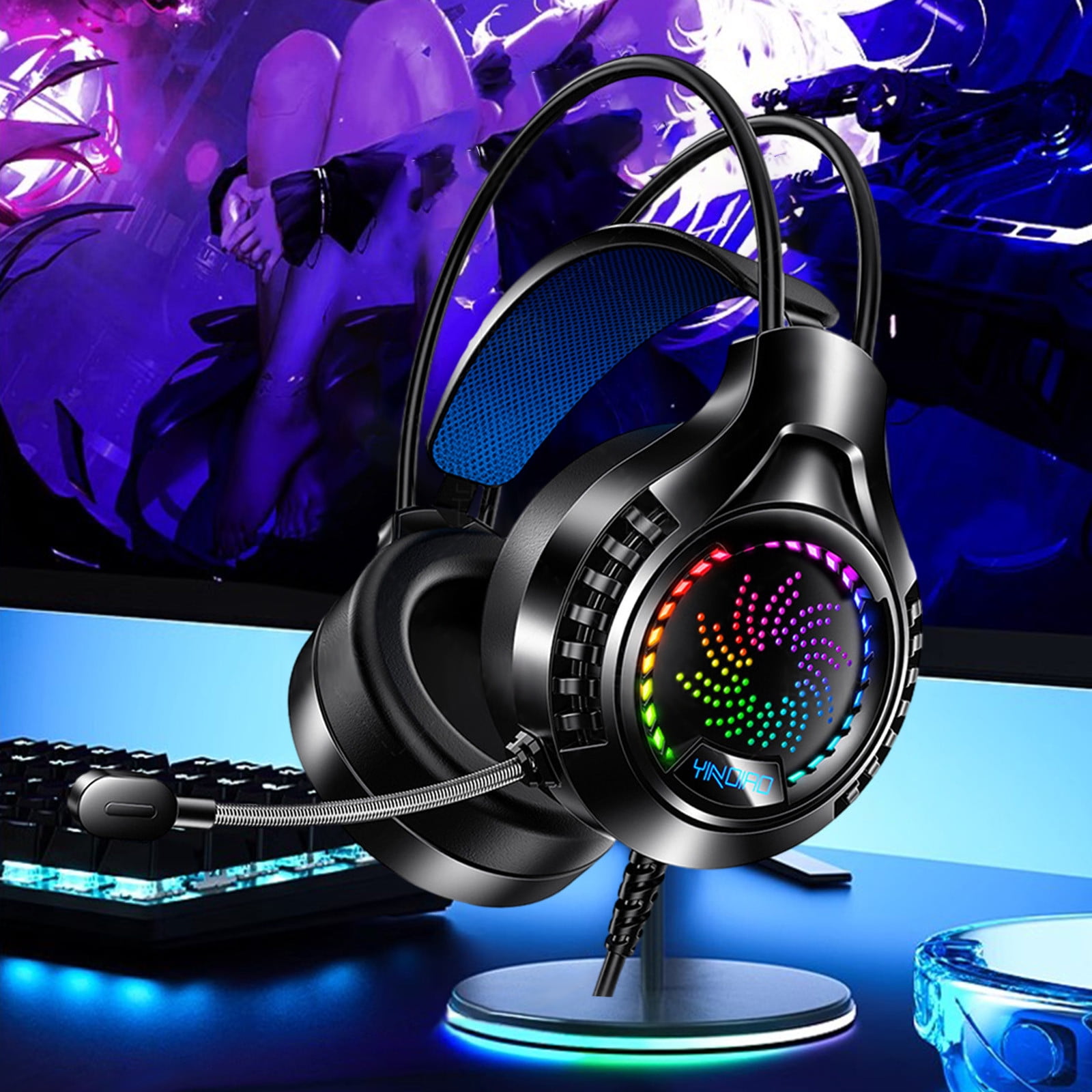 Headset Gaming Headsets 3.55mm Powered Steel Elastic Head Beam Flexible Leather Headband Enlarge The Horn Unit All inclusive Breathable Ear Cups Walmart