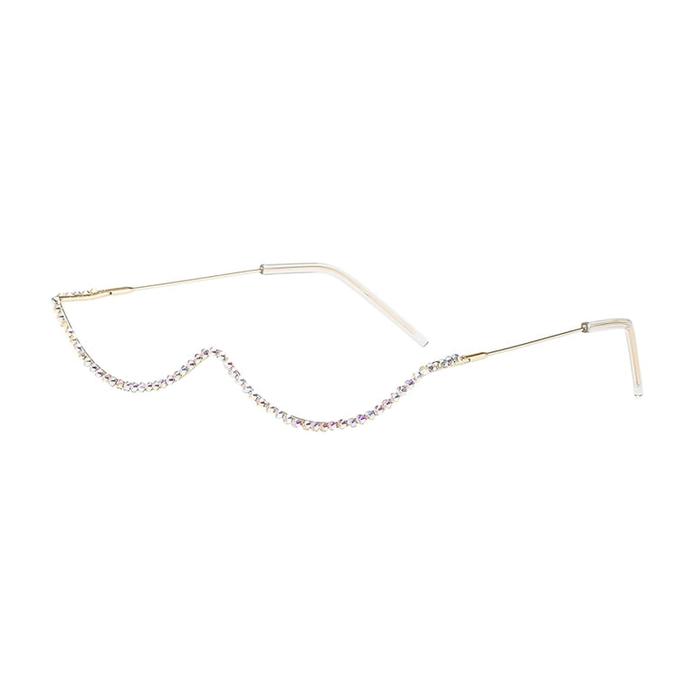 Diamond No Lens Glasses No Lens Diamond Decor Half Glasses Frame Retro Crystal Metal  main image 2