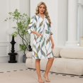 thumbnail image 2 of Lightweight Robes for Women Zipper 3/4 Length Sleeve Summer Bathrobes for Women Zipper Front Knee Length Maple Leaf Print Plus Size Bathrobe Nightgown with Pockets White L, 2 of 8