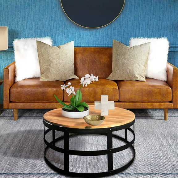 Teak Wood Nutella Coffee Table with Ironwork Base