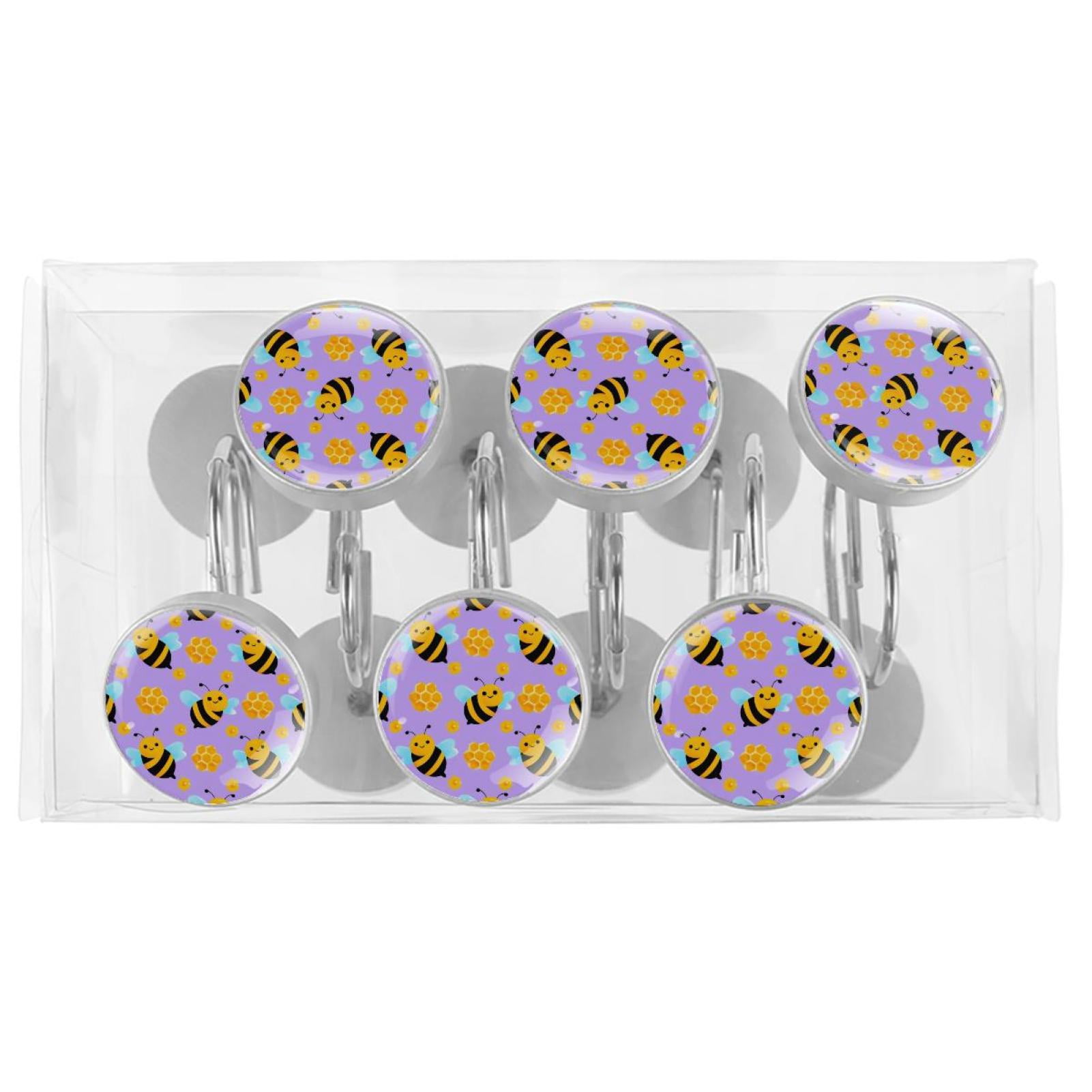 12pcs Decorative Shower Curtain Hooks, Rust Resistant Shower Rings for Bathroom Living Room,Rustproof Stainless Steel Rings for Shower Curtain and Liner Rods,Honey Honeycomb Purple