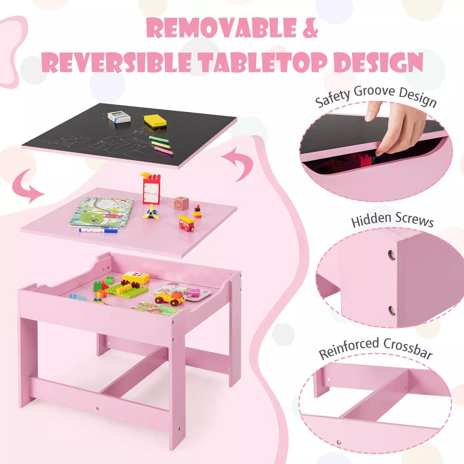 Harmijoy Kids Table and Chair Set, 3 in 1 Toddler Activity Table w/ Reversible Tabletop & Storage Drawers for Drawing, Reading, Crafts, Playing