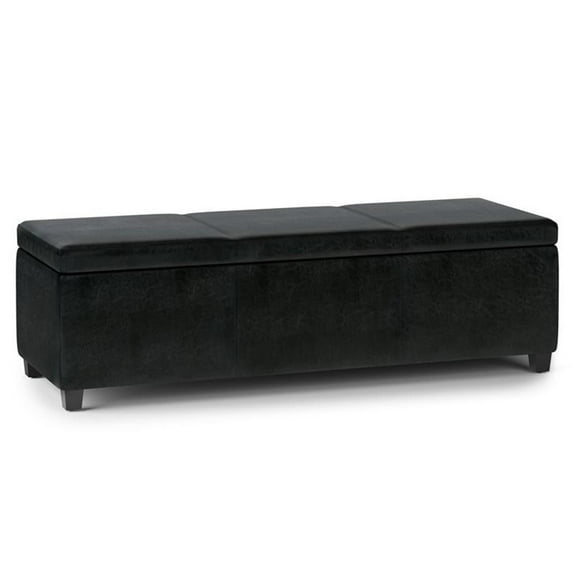 Pemberly Row Contemporary 54" Faux Leather Storage Ottoman in Midnight Black