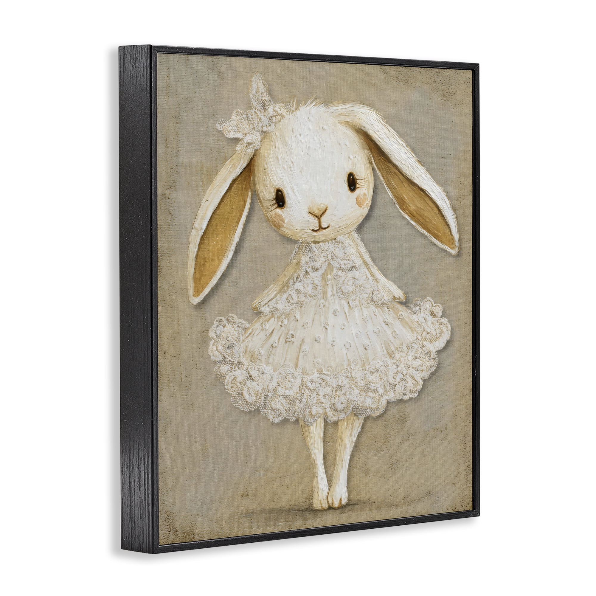 Stupell Industries Ballerina Bunny in Lace Dress Black Framed Giclee Art, design by Ink Drop Loft