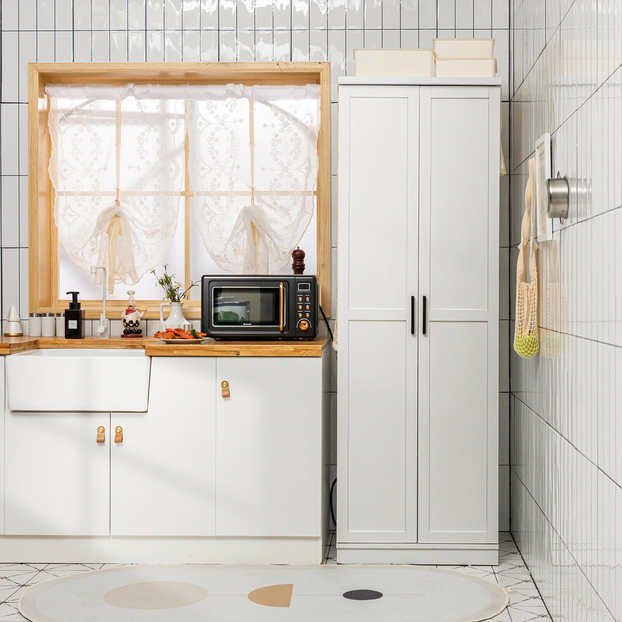 Gymax 2-Door Tall Storage Cabinet Kitchen Pantry Cupboard Organizer  Furniture White
