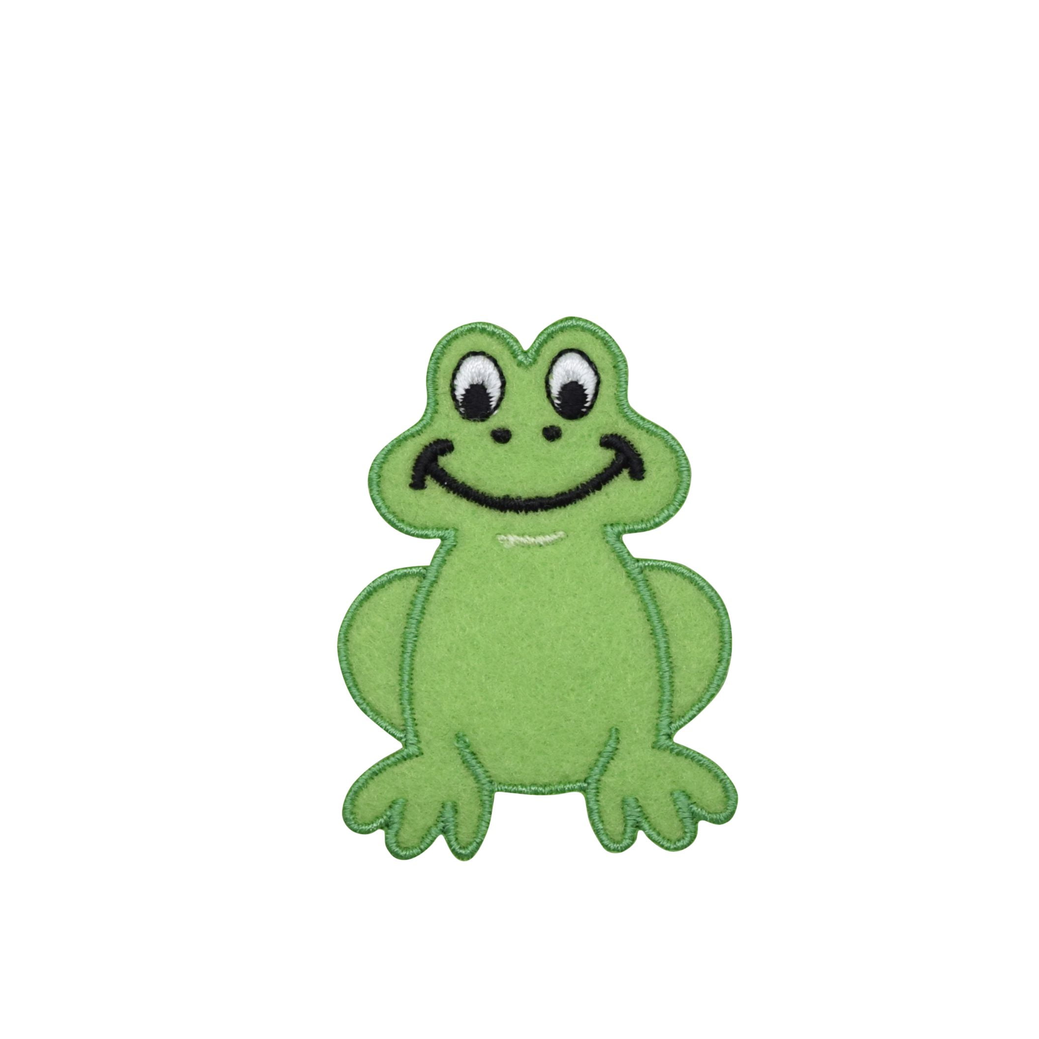 ID 0018A Sitting Frog Patch Looking Up Cute Baby Embroidered Iron On Applique