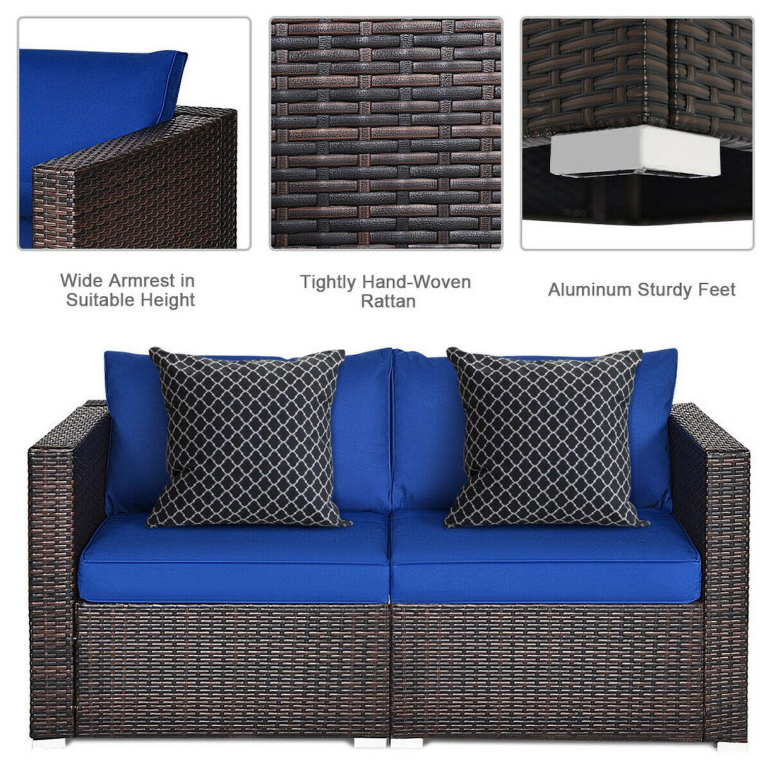Aimee Lii 2PCS Patio Rattan Sectional Conversation Sofa Set, Outdoor Patio Set, Navy Aimee Lii 2PCS Patio Rattan Sectional Conversation Sofa Set, Outdoor Patio Set, Navy