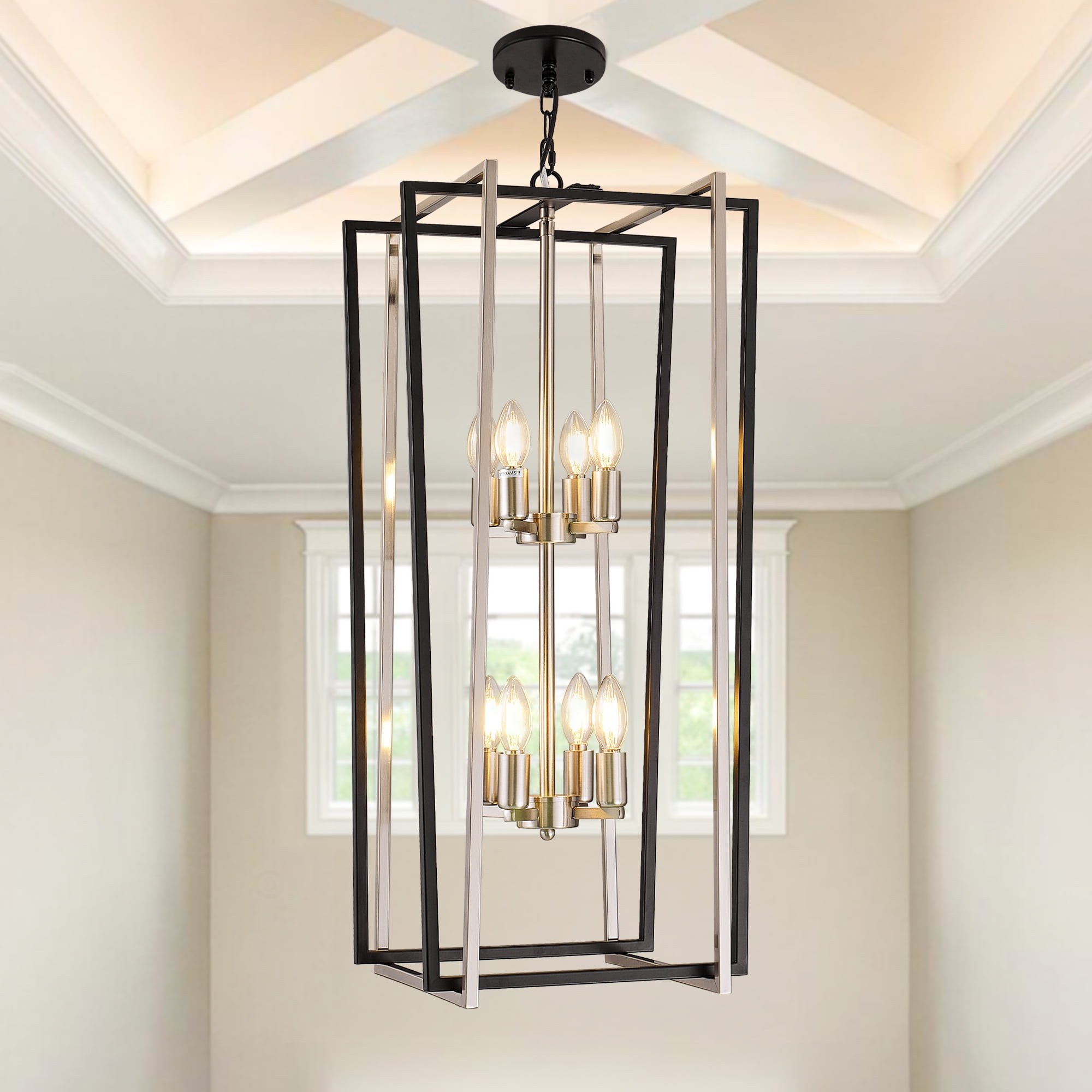 8-Light Silver Farmhouse Lantern Pendant Lighting Fixtures Industrial Geometric Hanging Pendant Light Chandelier E12 Socket