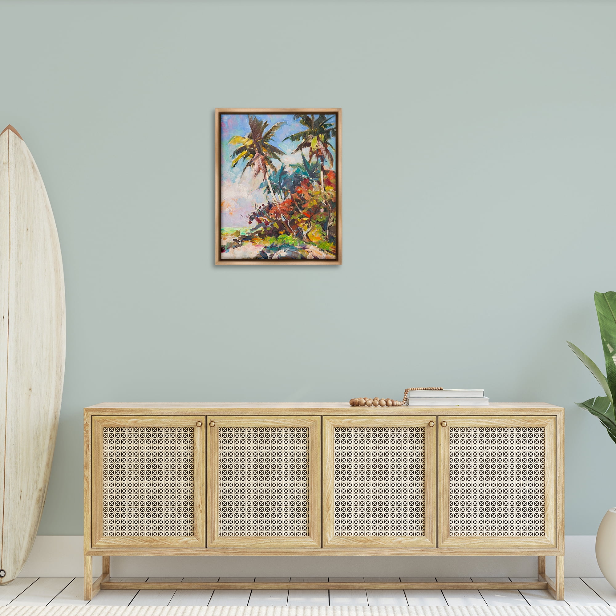 Stupell Industries Vivid Palm Nature Landscape Painting Brown Floater Framed Canvas Art Print Wall Art, 25 x 31
