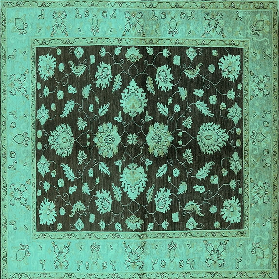 Ahgly Company Indoor Square Oriental Turquoise Blue Traditional Area Rugs, 6' Square