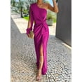 thumbnail image 5 of Women'S One Shoulder Long Sleeve High Split Cocktail Wedding Party Maxi Dress Rose Red S, 5 of 6