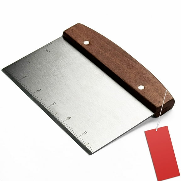 Professional Bench Scraper for Cooking, Dough Chopper Pizza Cutter, Metal Griddle Tool with Wooden Handle for Baking BBQ Cast Iron, Silver